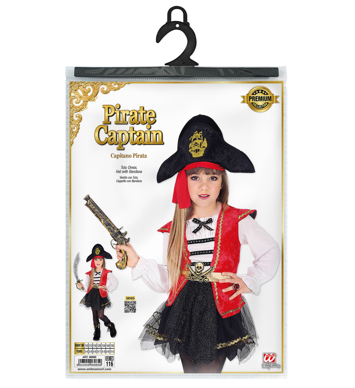 Costume Vestito Abito Travestimento Carnevale Halloween Cosplay Bambina Capitano Pirata - 0698