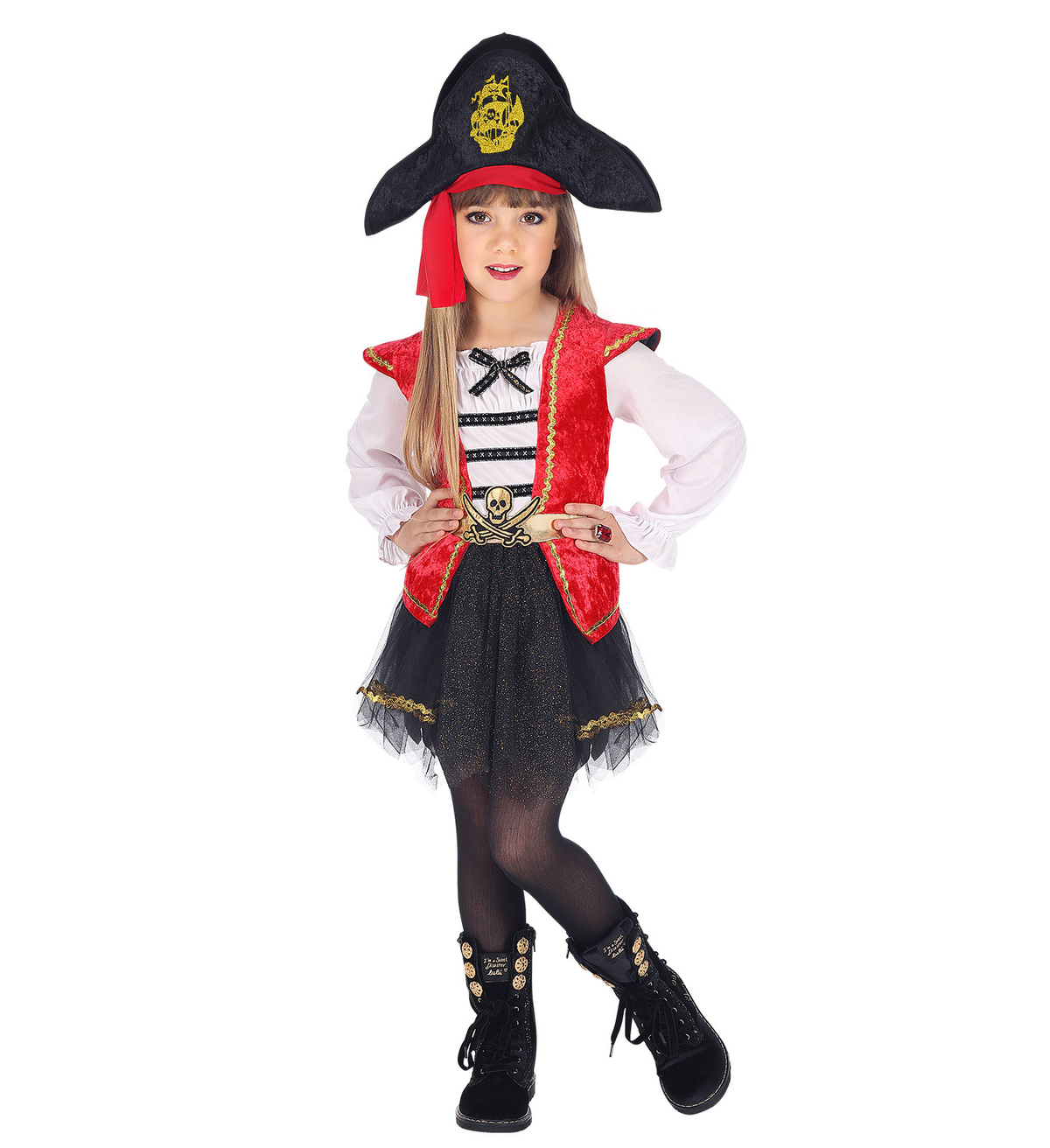 Vestito Carnevale + Accessori Capitano Pirata Vestito Cappello Sciabola 4/5 Anni Travestimento - 0698+7007b