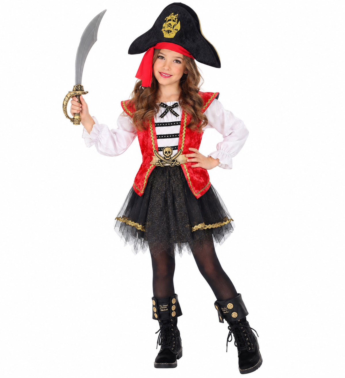 Costume Vestito Abito Travestimento Carnevale Halloween Cosplay Bambina Capitano Pirata - 0698