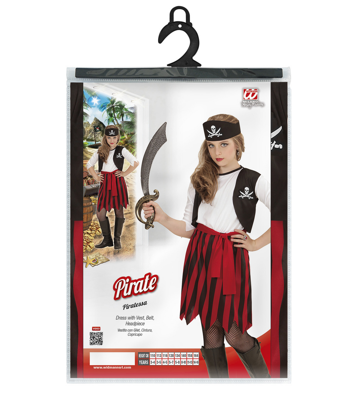 Vestito Carnevale + Accessori Piratessa Vestito Sciabola Calze 8/10 Anni Travestimento - 0722+7007b+4750r