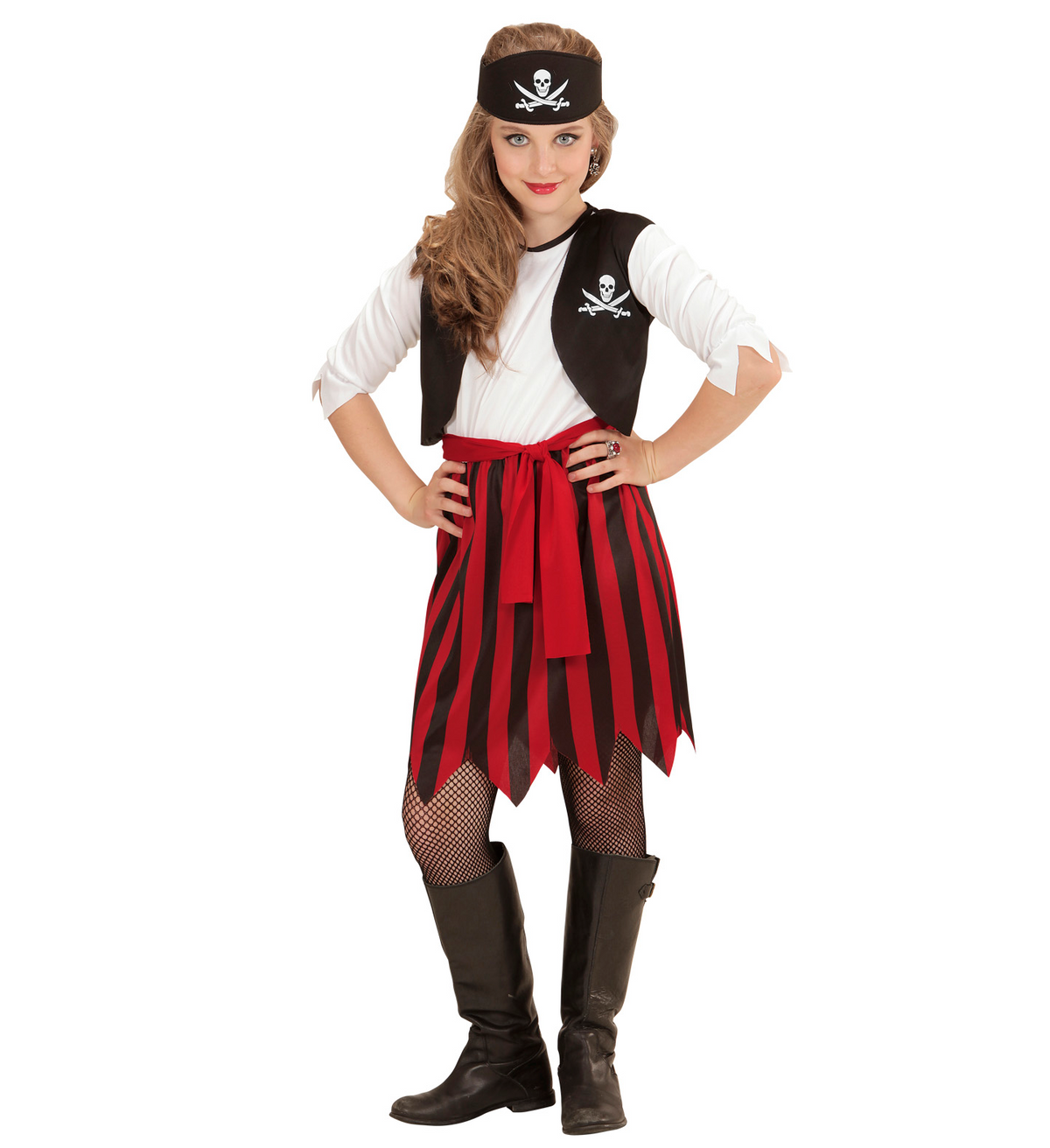 Vestito Carnevale + Accessori Piratessa Vestito Sciabola Calze 5/7 Anni Travestimento - 0722+7007b+4750r