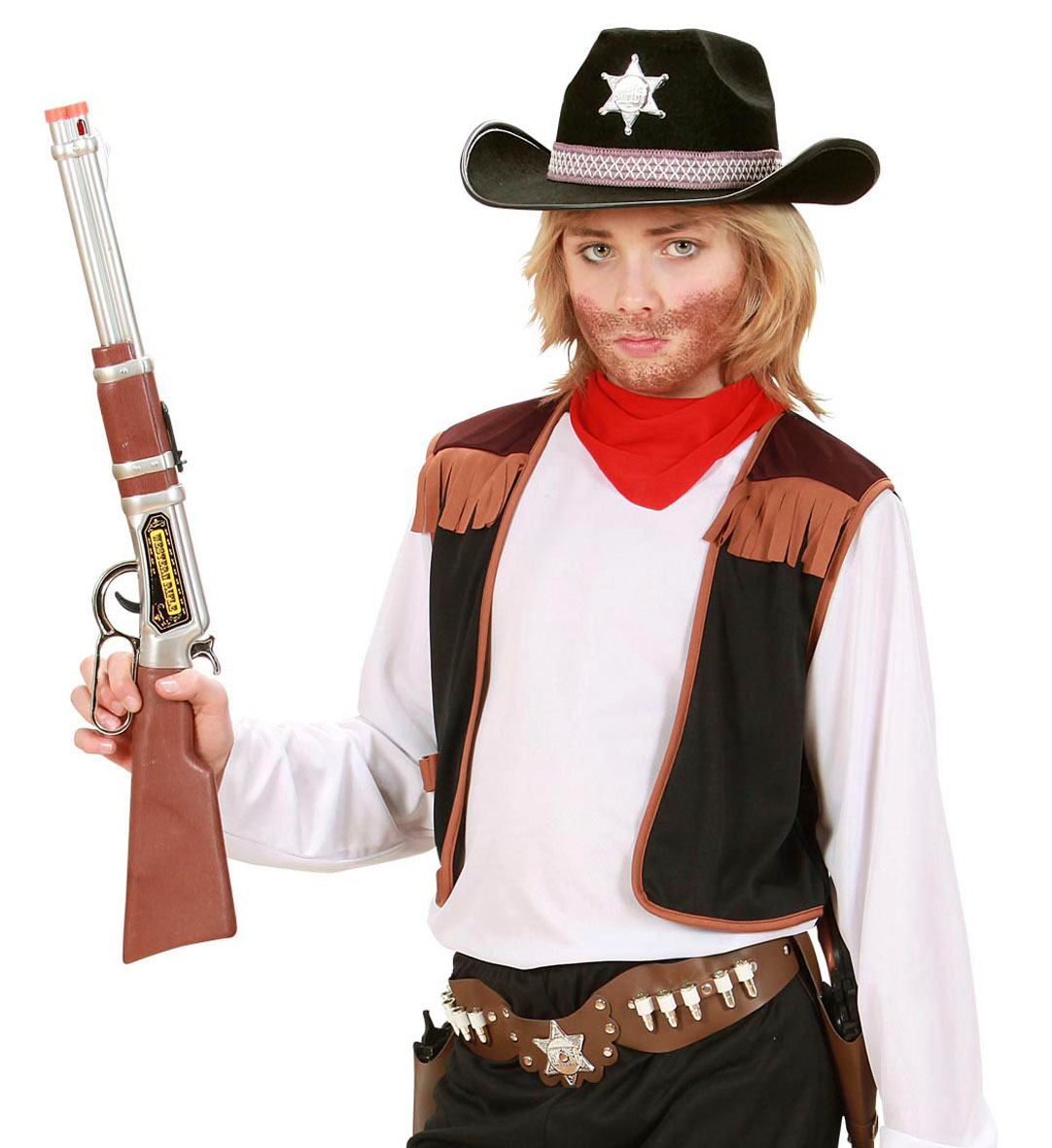 Vestito Carnevale + Accessori Cowboy Costume Cappello Fucile con Suono e Luci 11/13 Anni Travestimento - 5880+2475k+2782s