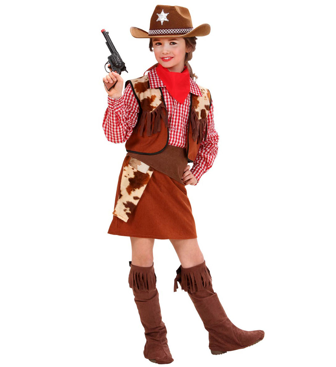 Vestito Carnevale + Accessori Cowgirl Costume Cappello Pistola Travestimento (5/7 Anni)
