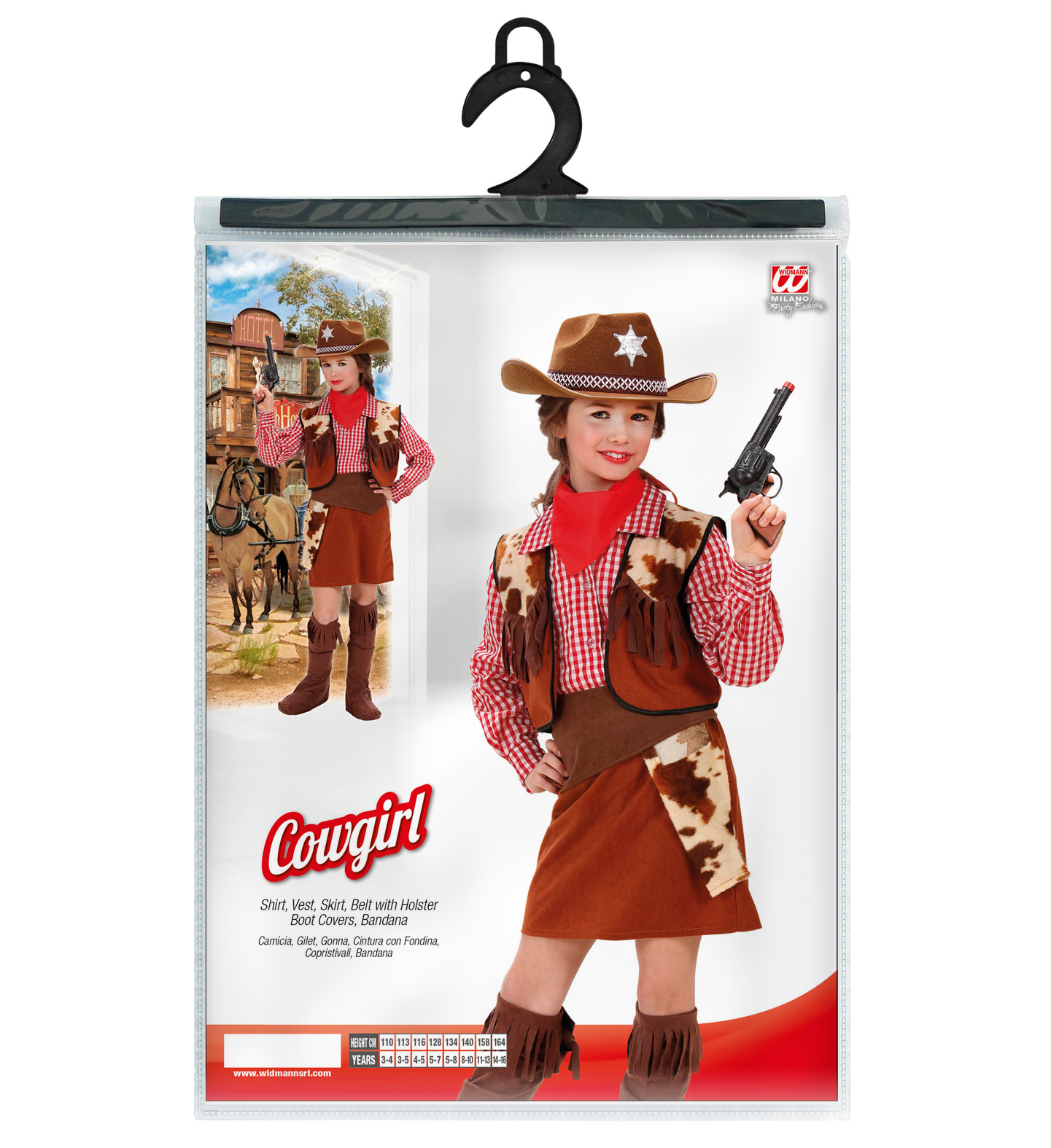 Vestito Carnevale + Accessori Cowgirl Costume Cappello Pistola Travestimento (8/10 Anni)