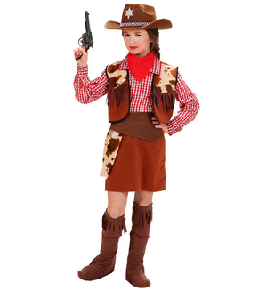 Vestito Carnevale + Accessori Cowgirl Costume Cappello Pistola Travestimento (5/7 Anni)