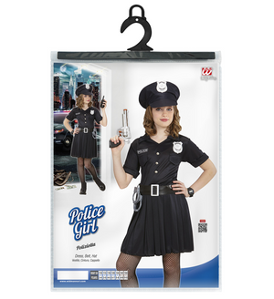 Vestito Carnevale + Accessori Poliziotta Costume Pistola Manette 8/10 Anni Travestimento - 6555+2413d+2775p