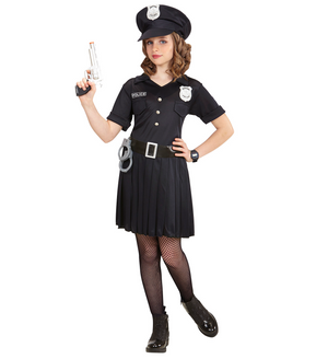 Vestito Carnevale + Accessori Poliziotta Costume Pistola Manette 8/10 Anni Travestimento - 6555+2413d+2775p