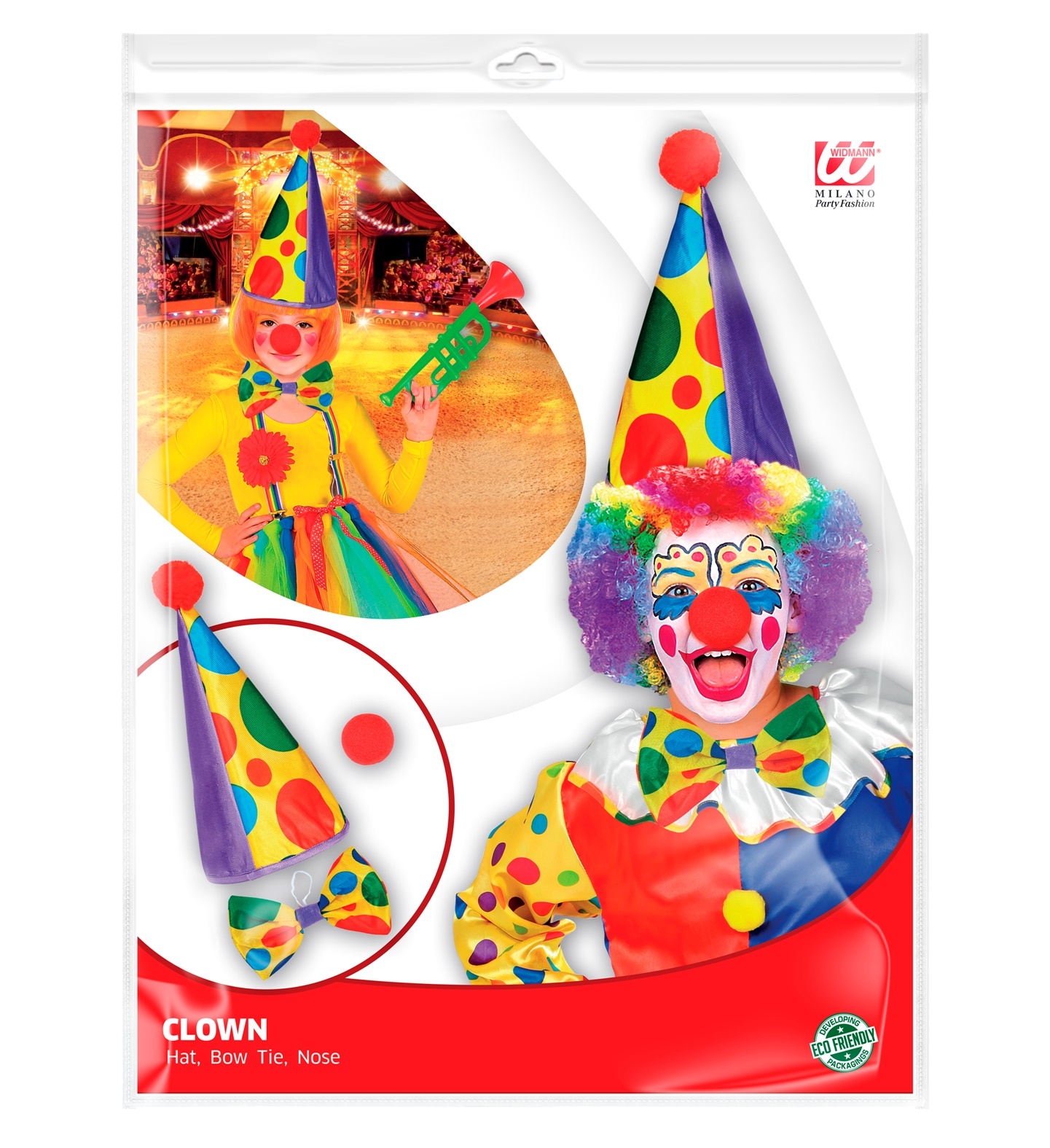 Set Clown Cappello Farfallino Naso Accessori Vestito Travestimento Carnevale Bambino