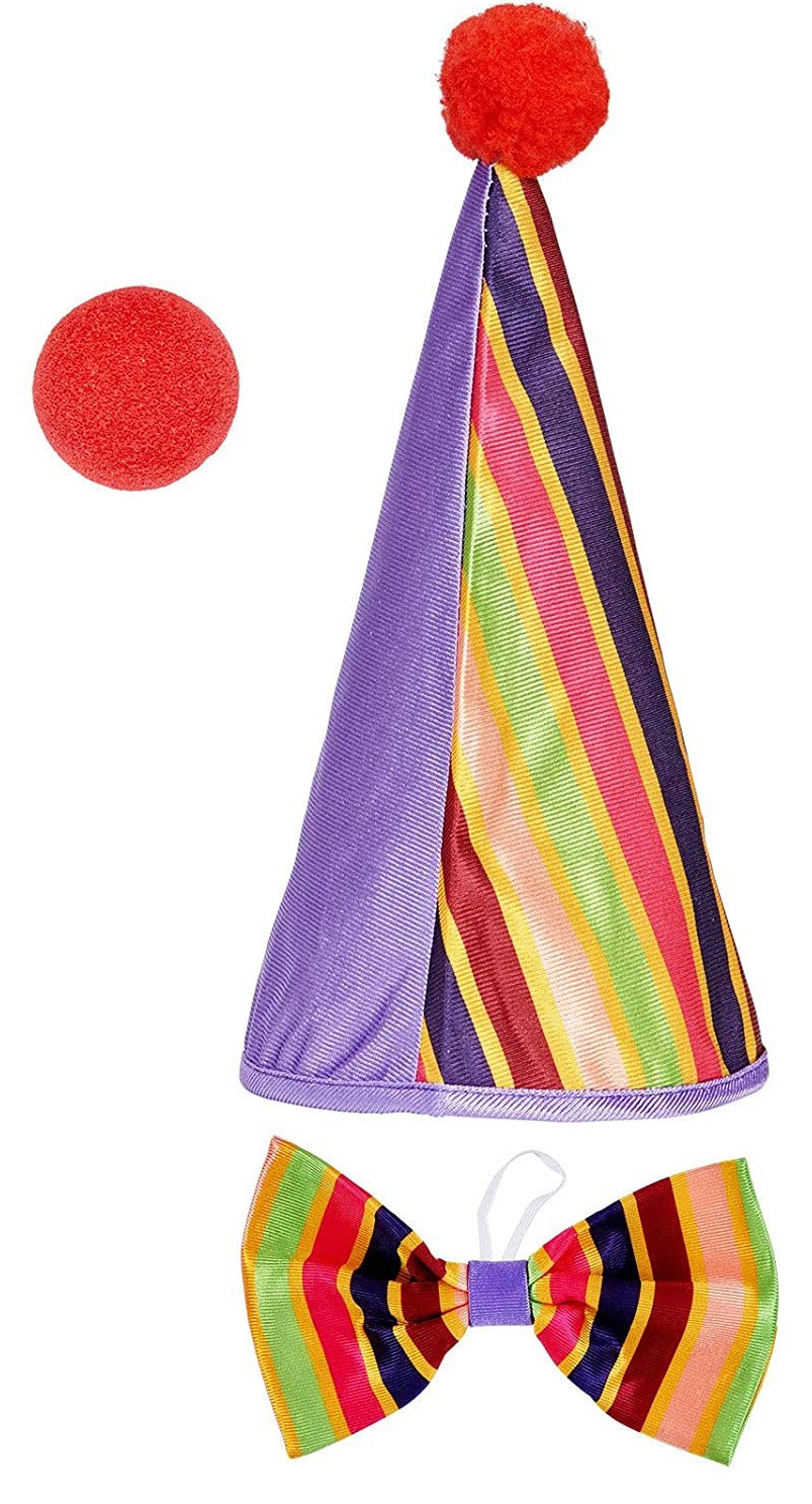 Set Clown Cappello Farfallino Naso Accessori Vestito Travestimento Carnevale Bambino