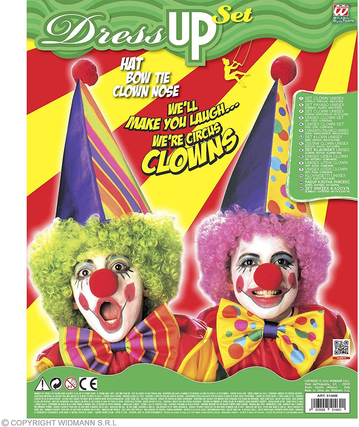 Set Clown Cappello Farfallino Naso Accessori Vestito Travestimento Carnevale Bambino