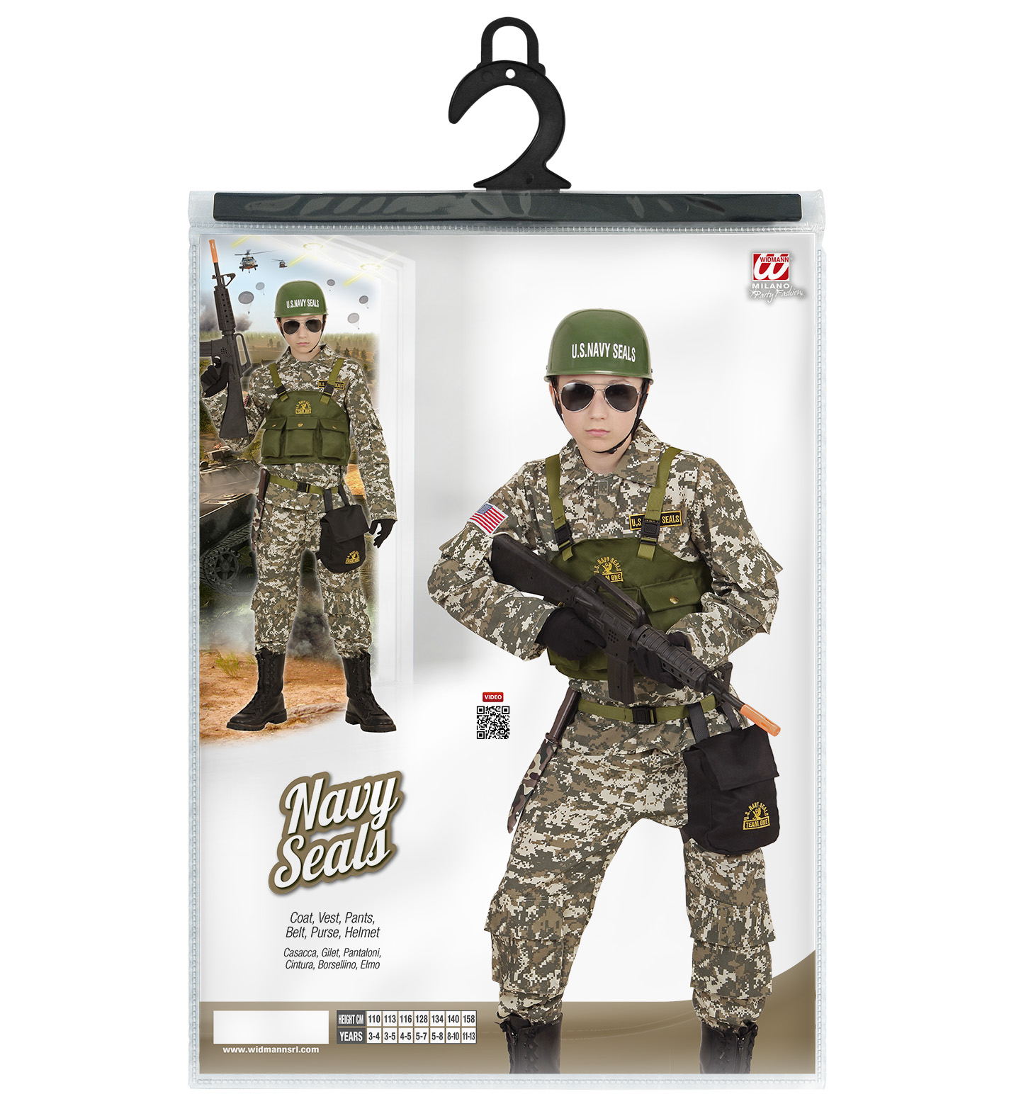 Vestito Carnevale + Accessori Soldato Navy Seals Costume Elmo Fucile D'assalto 14/16 Anni Travestimento - 9684+7084m