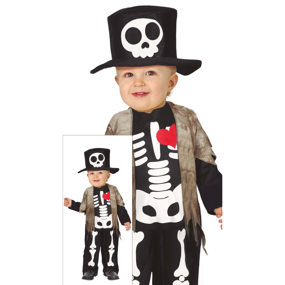 Costume Vestito Lil Skeleton Travestimento Scheletro per Bambini Halloween Carnevale Cosplay