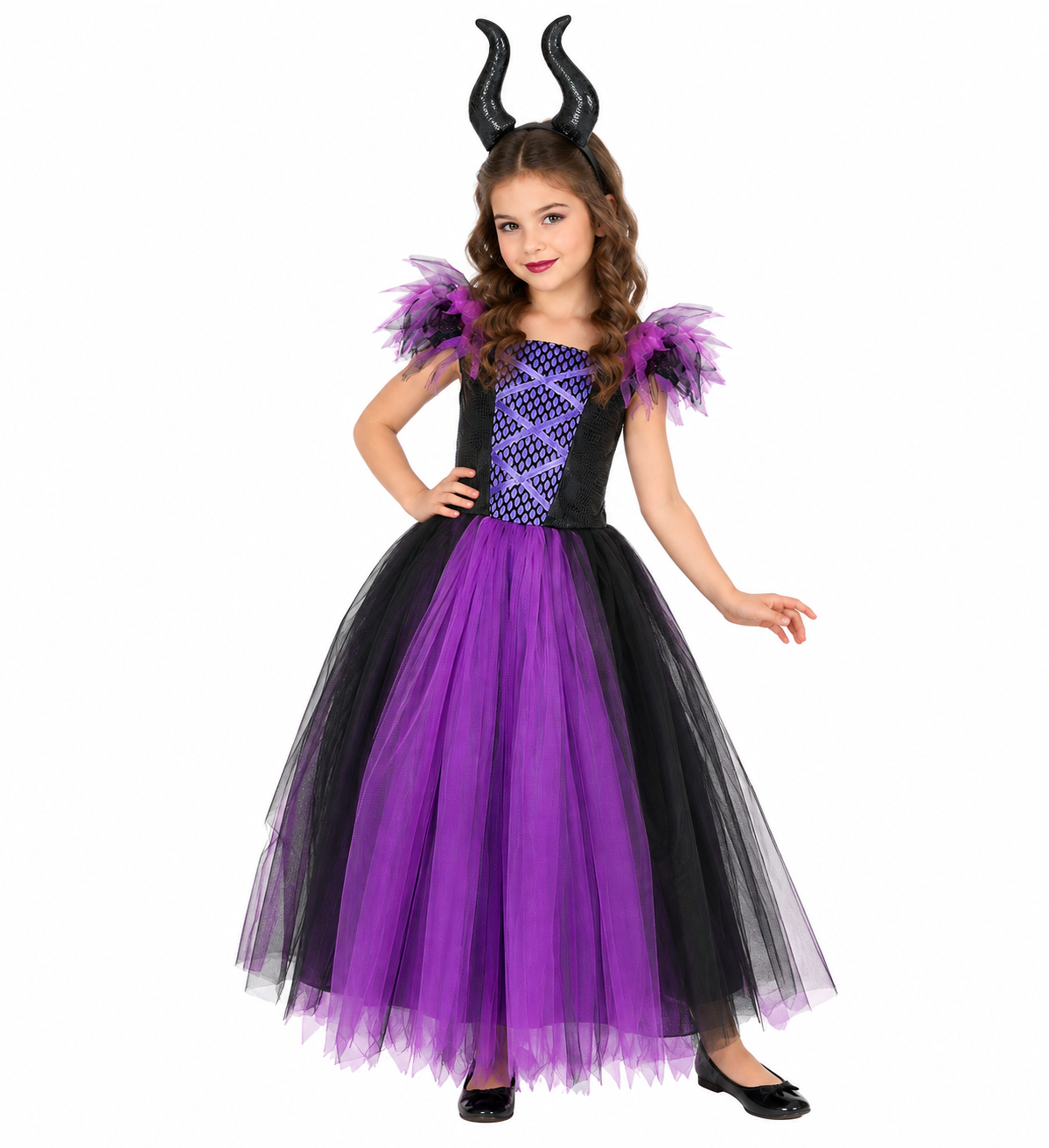 Costume Vestito Abito Travestimento Carnevale Halloween Cosplay Bambina Malefica - 7024