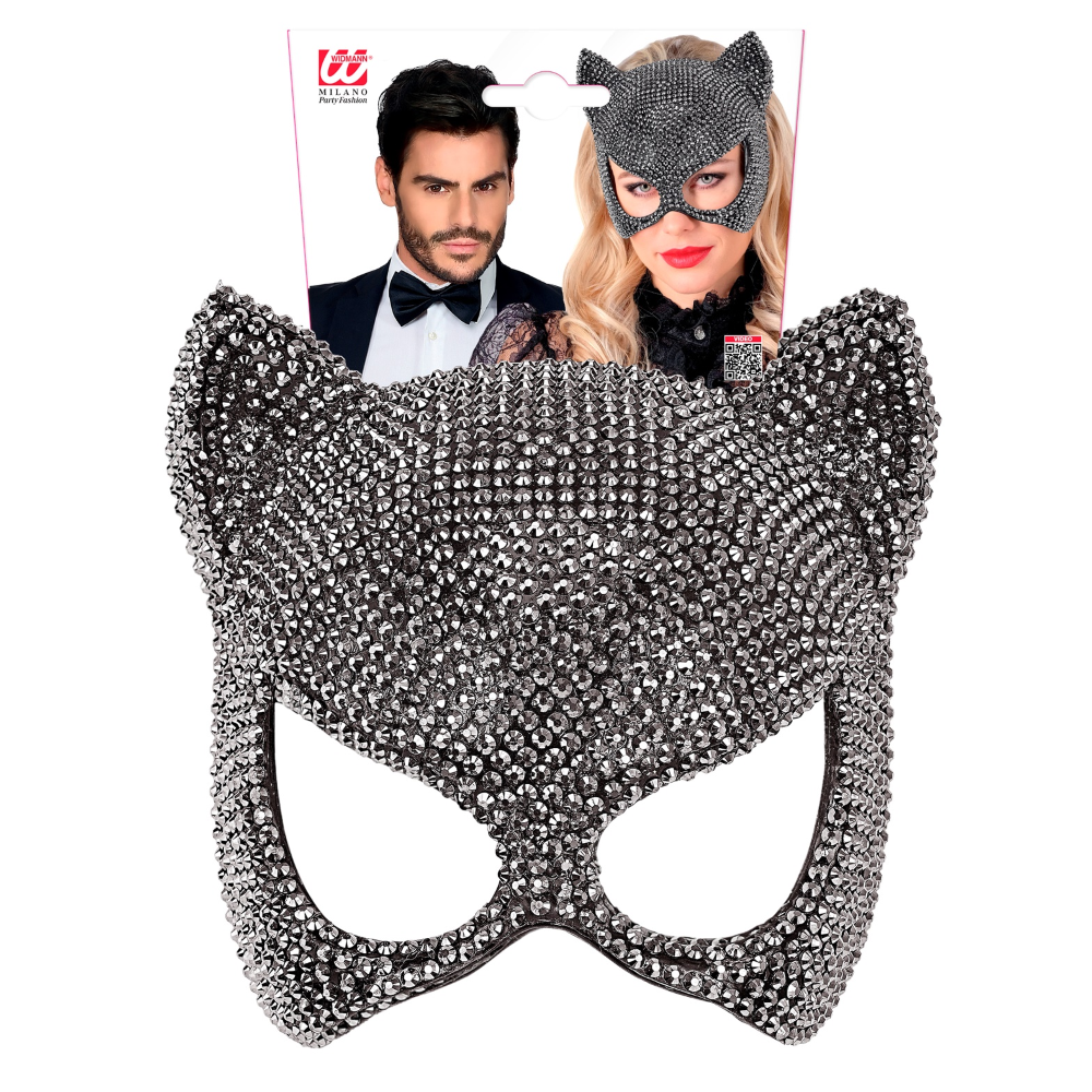 Maschera Gatto con Strass Accessorio Travestimenti per Adulti Carnevale Halloween Cosplay - 12007