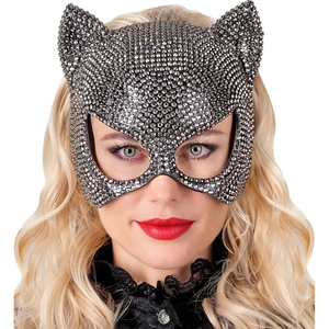 Maschera Gatto con Strass Accessorio Travestimenti per Adulti Carnevale Halloween Cosplay - 12007