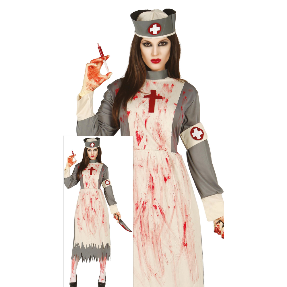 Costume Vestito Infermiera Zombie Travestimento per Adulti Halloween Carnevale Cosplay
