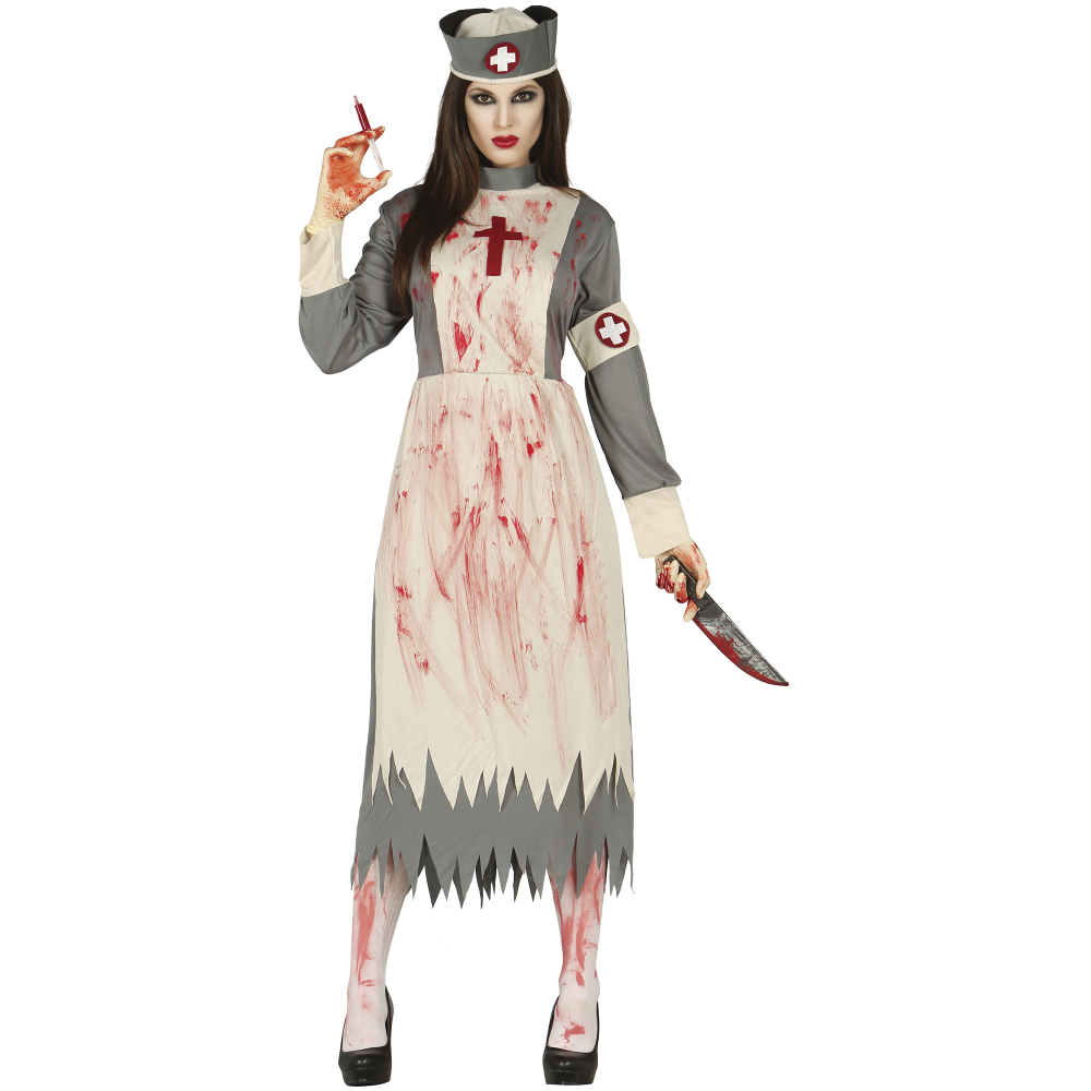 Costume Vestito Infermiera Zombie Travestimento per Adulti Halloween Carnevale Cosplay