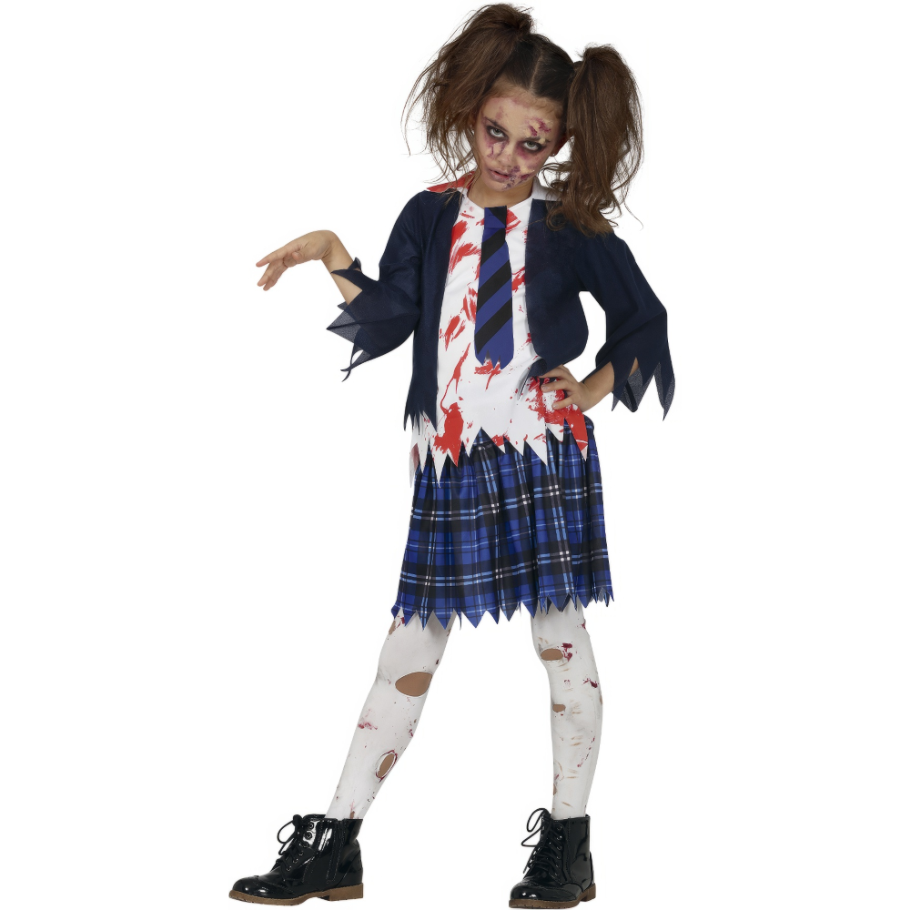 Costume Liceale Zombie per Bambine Vestito Travestimento Halloween Carnevale Cosplay - 7704