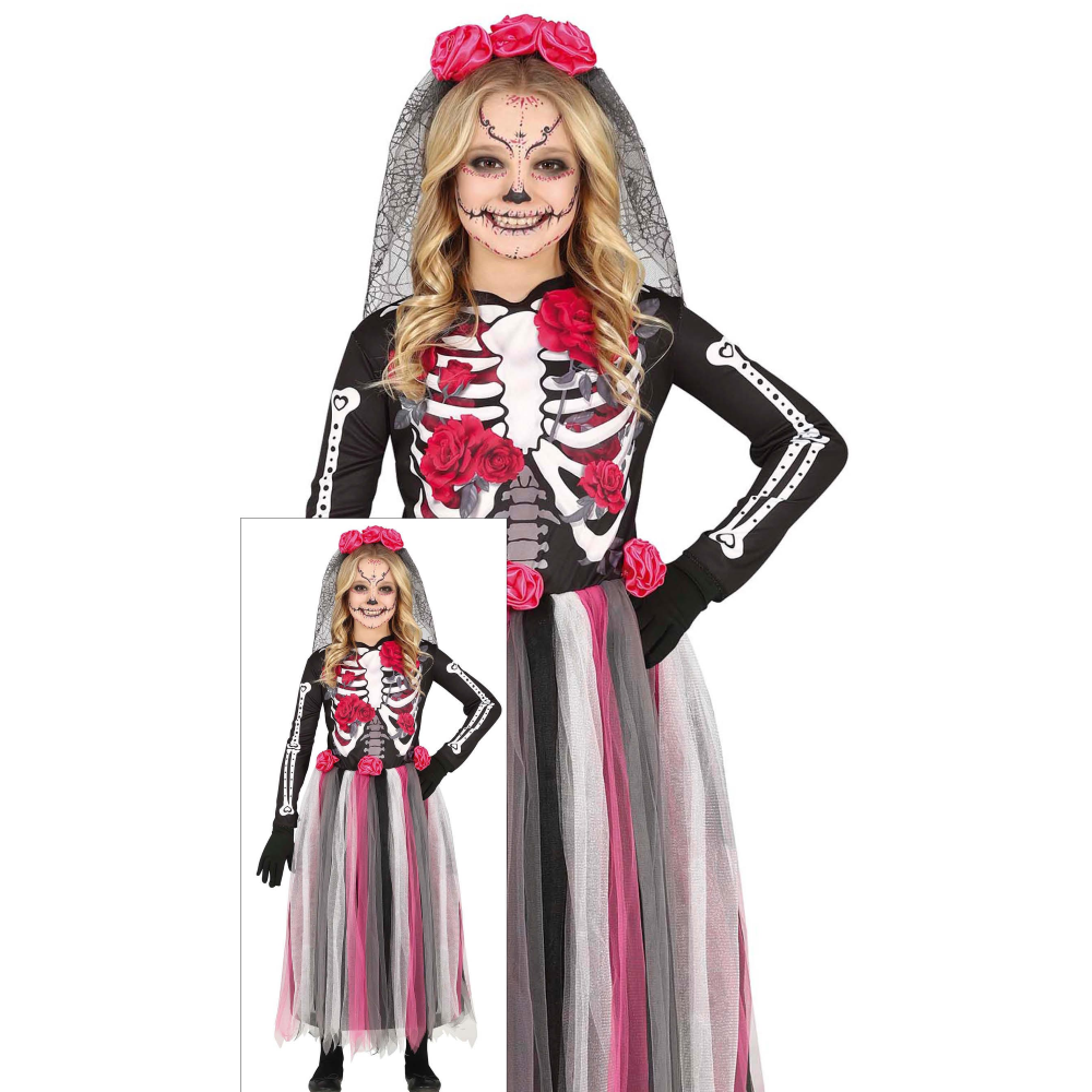 Costume Catrina Dia De Los Muertos per Bambine Vestito Travestimento Halloween Cosplay - 7765