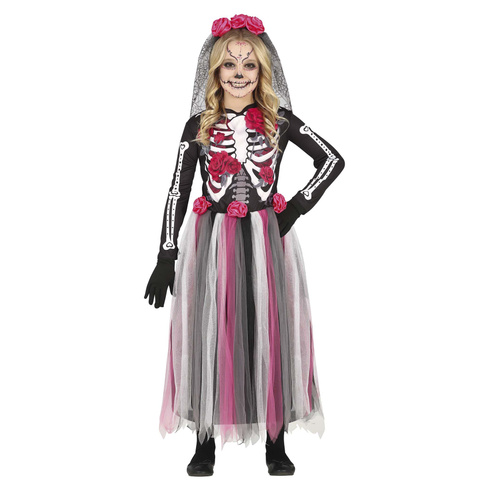 Costume Catrina Dia De Los Muertos per Bambine Vestito Travestimento Halloween Cosplay - 7765