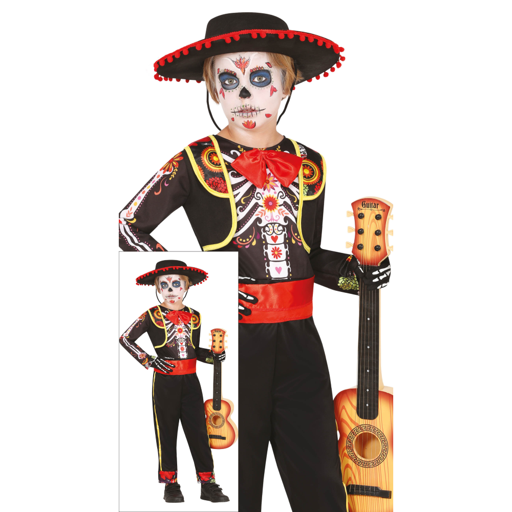 Costume Mariachi Skeleton per Bambini Vestito Scheletro Travestimento Halloween Carnevale Cosplay
