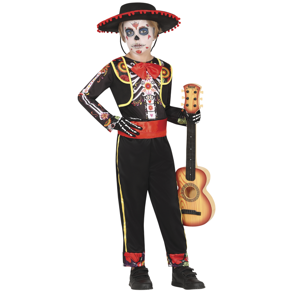 Costume Mariachi Skeleton per Bambini Vestito Scheletro Travestimento Halloween Carnevale Cosplay