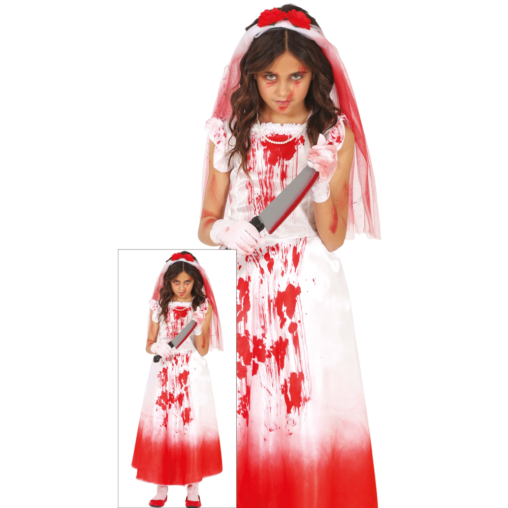 Costume Bloody Wife Vestito Travestimento Sposa Sanguinaria per Bambine Halloween Cosplay