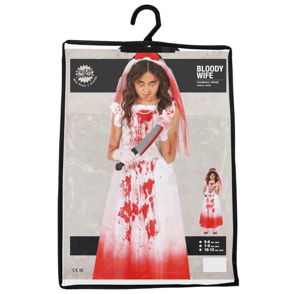 Costume Bloody Wife Vestito Travestimento Sposa Sanguinaria per Bambine Halloween Cosplay