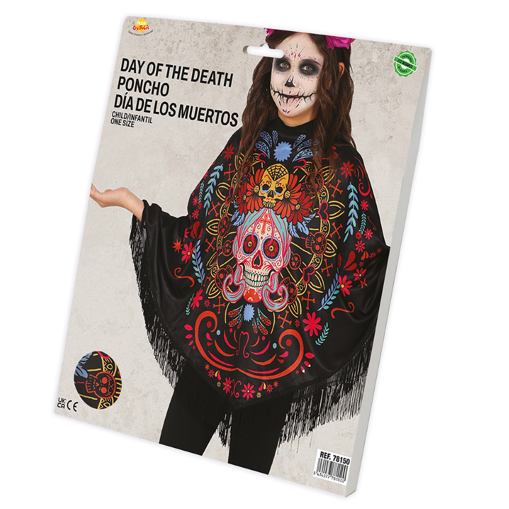 Poncho Dia De Los Muertos Accessorio Travestimento per Bambini Halloween Carnevale Feste a Tema - 78150