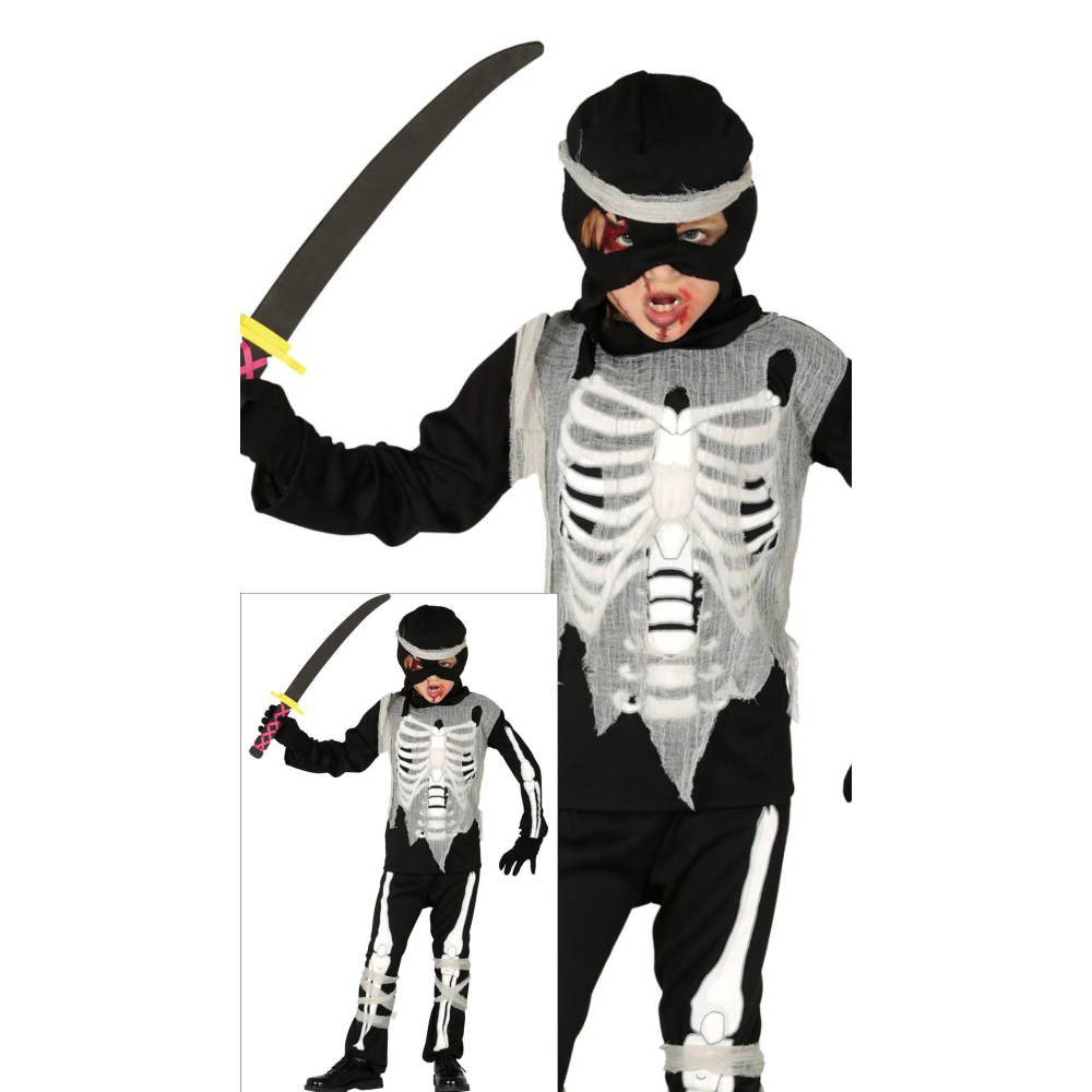 Costume Skeleton Ninja Vestito Travestimento Scheletro Ninja per Bambini Halloween Cosplay