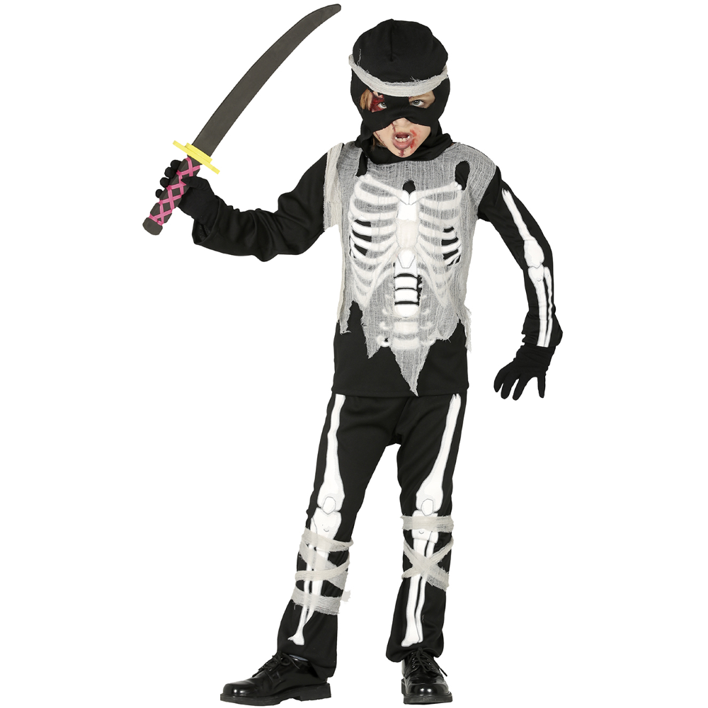 Costume Skeleton Ninja Vestito Travestimento Scheletro Ninja per Bambini Halloween Cosplay