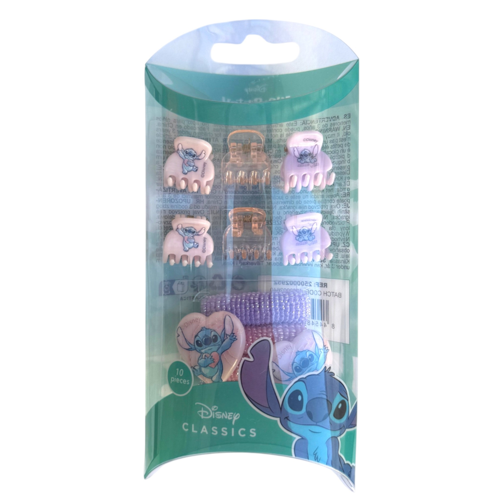 Accessori per Capelli Stitch DISNEY Set 6 Mini Fermagli 4 Elastici per Acconciature in Confezione - 2952