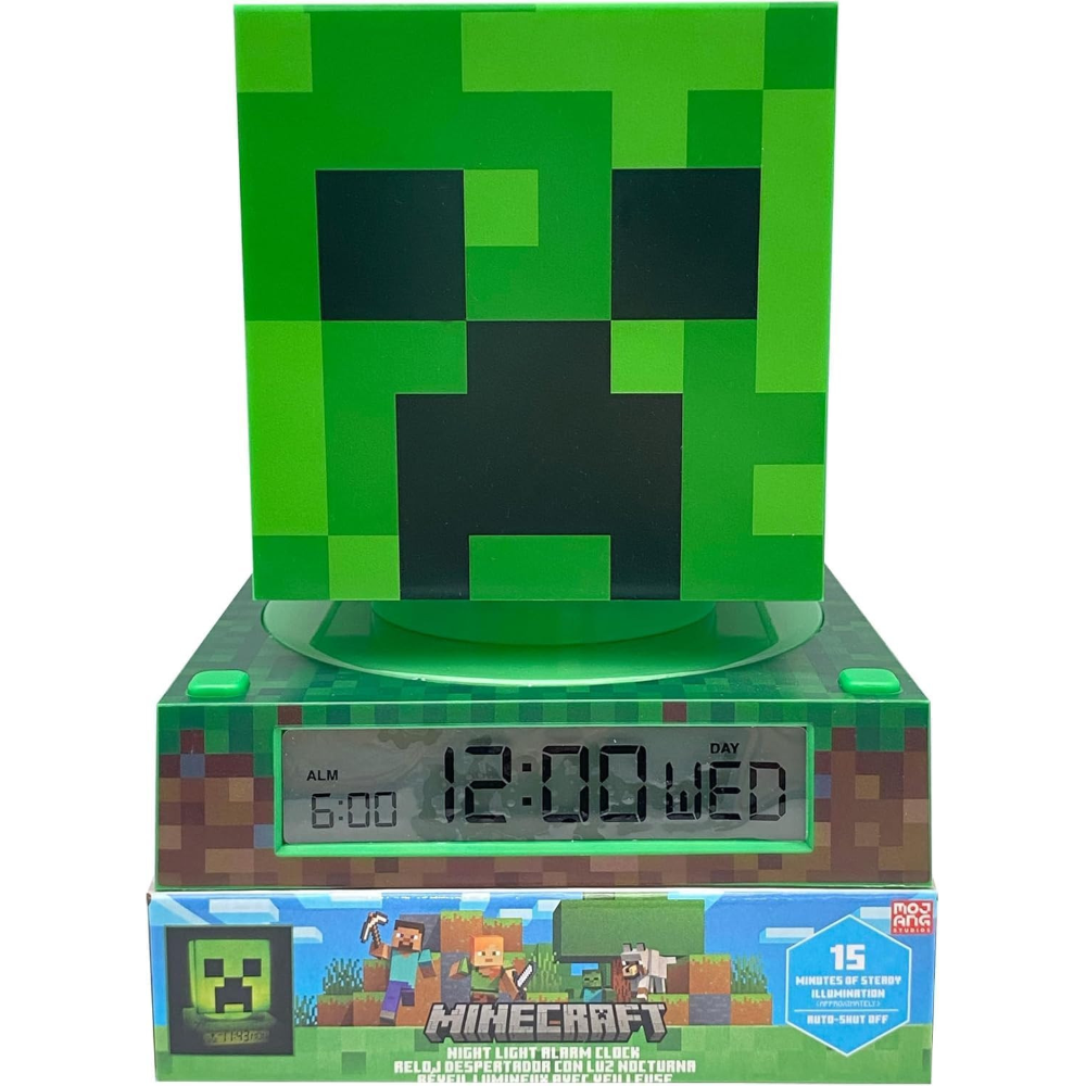 Lampada 3d Minecraft Creeper da Comodino Luce Notturna LED Sveglia Digitale - Min3020