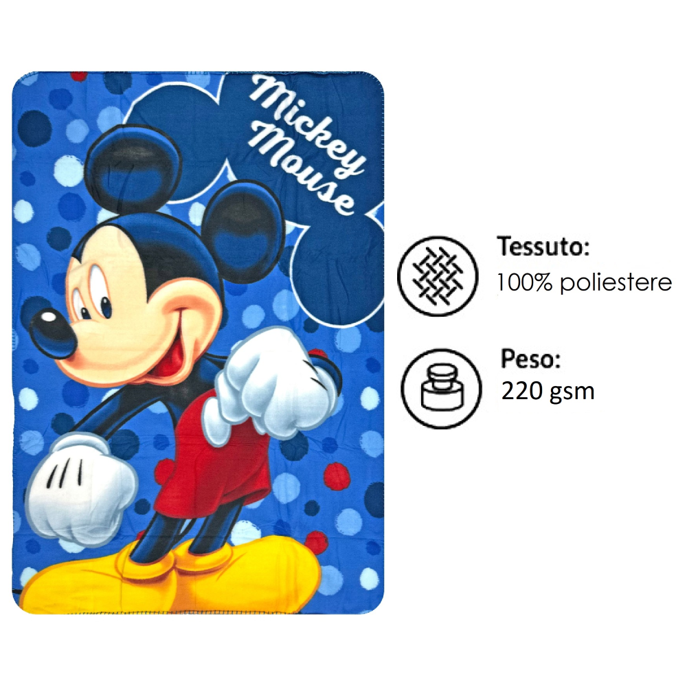 Plaid Topolino DISNEY Coperta in 100% Poliestere 220 Gsm 100 X 140 CM per Bambini - Mic24-4228