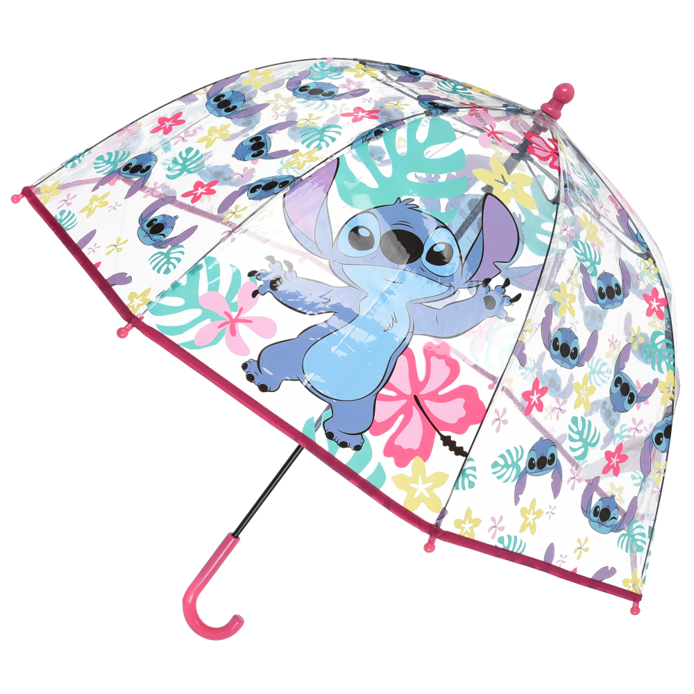 Ombrello a Cupola Stitch DISNEY per Bambini 64 CM Trasparente con Apertura Manuale - Hy40110