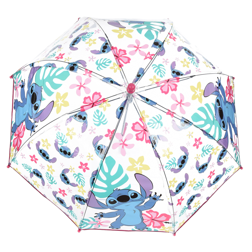 Ombrello a Cupola Stitch DISNEY per Bambini 64 CM Trasparente con Apertura Manuale - Hy40110