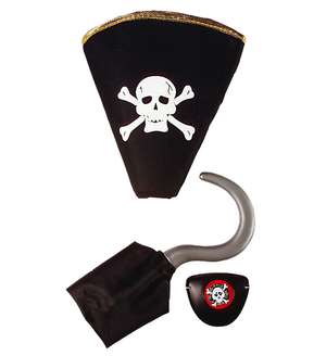 Set Pirata Cappello,uncino e Benda per Occhio Accessori Abito Vestito Carnevale Bambino