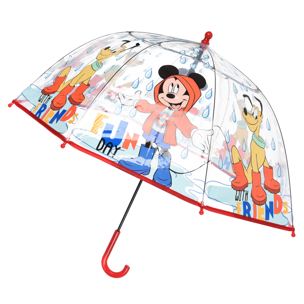 Ombrello a Cupola Topolino DISNEY per Bambini 64 CM Trasparente con Apertura Manuale - Hy40111