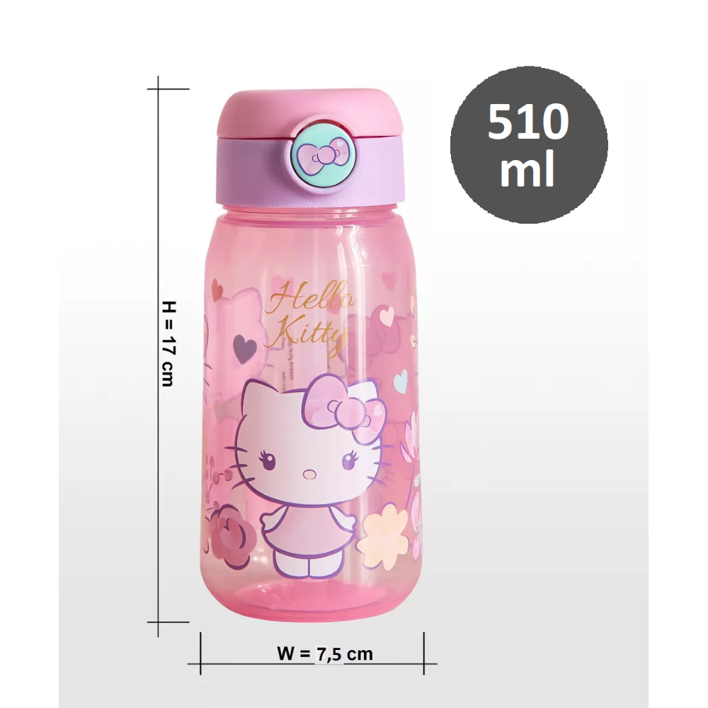 Borraccia Pop-Up Hello Kitty Sanrio Bottiglia in Plastica Riutilizzabile 510 Ml con Cannuccia - 84998