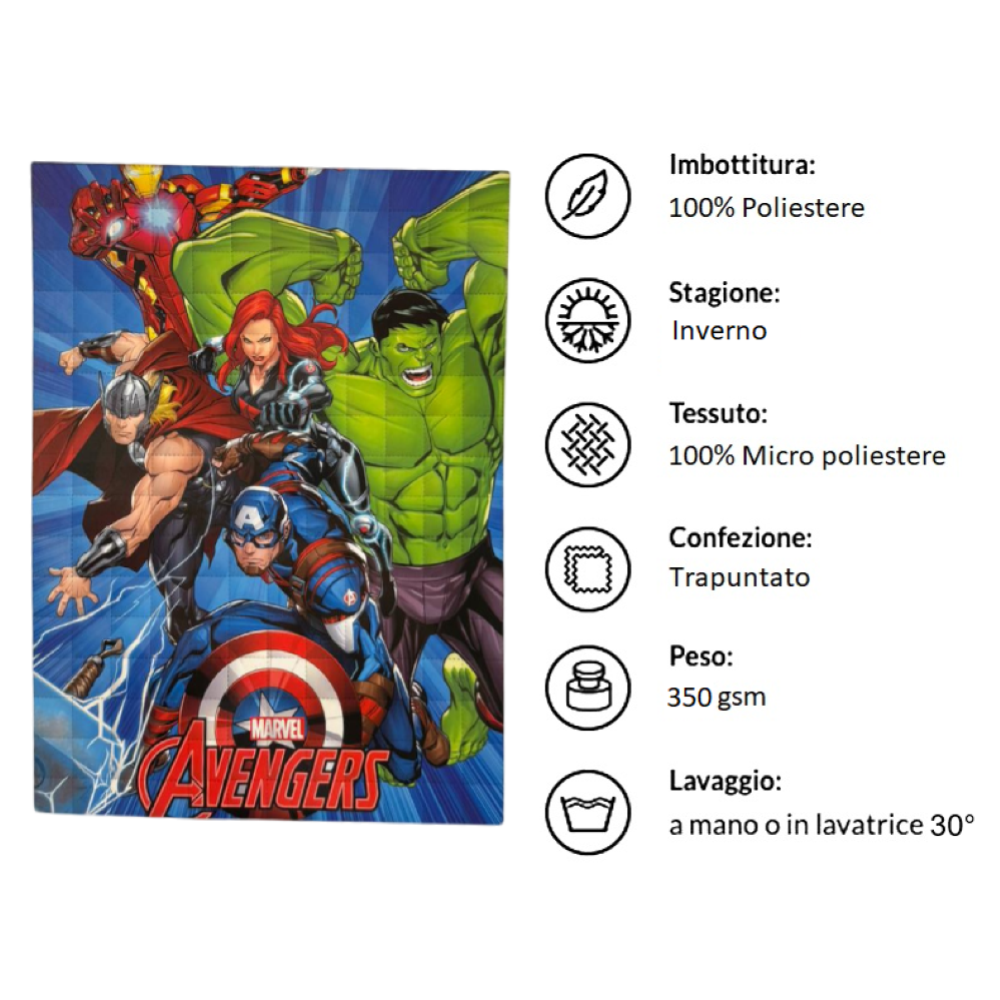 Trapunta Avengers MARVEL Piumone Invernale 350 Gsm Letto Singolo 160x250 CM - Je12128gtb