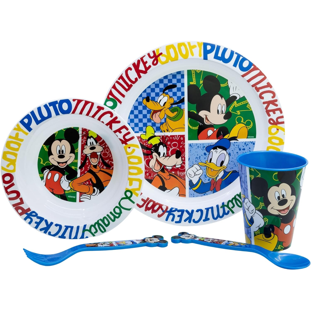 Set Pappa 5 Pezzi Topolino DISNEY in Plastica Adatto Al Microonde Piatti Bicchiere Posate - St81150