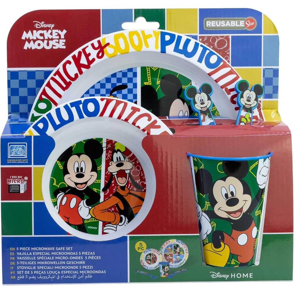Set Pappa 5 Pezzi Topolino DISNEY in Plastica Adatto Al Microonde Piatti Bicchiere Posate - St81150