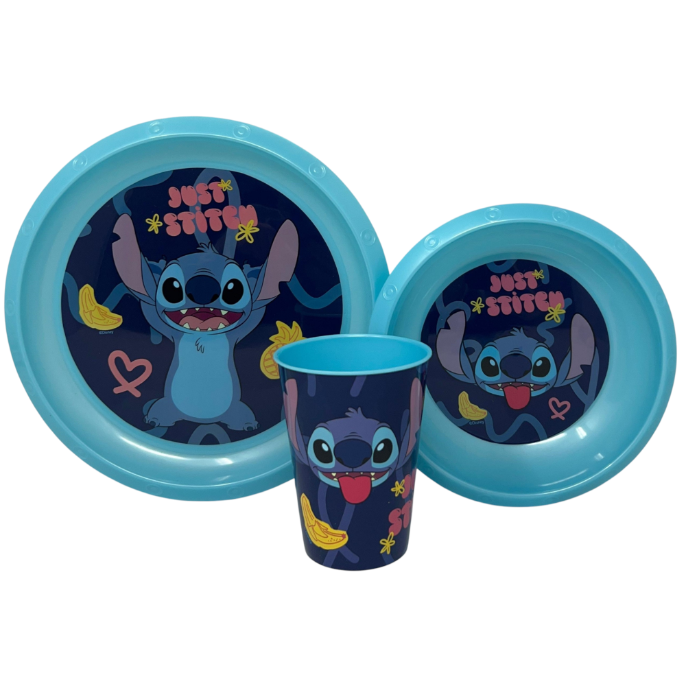 Set Pappa 5 Pezzi Stitch DISNEY in Plastica Riutilizzabile Piatti Bicchiere Posate Bpa Free - St75000