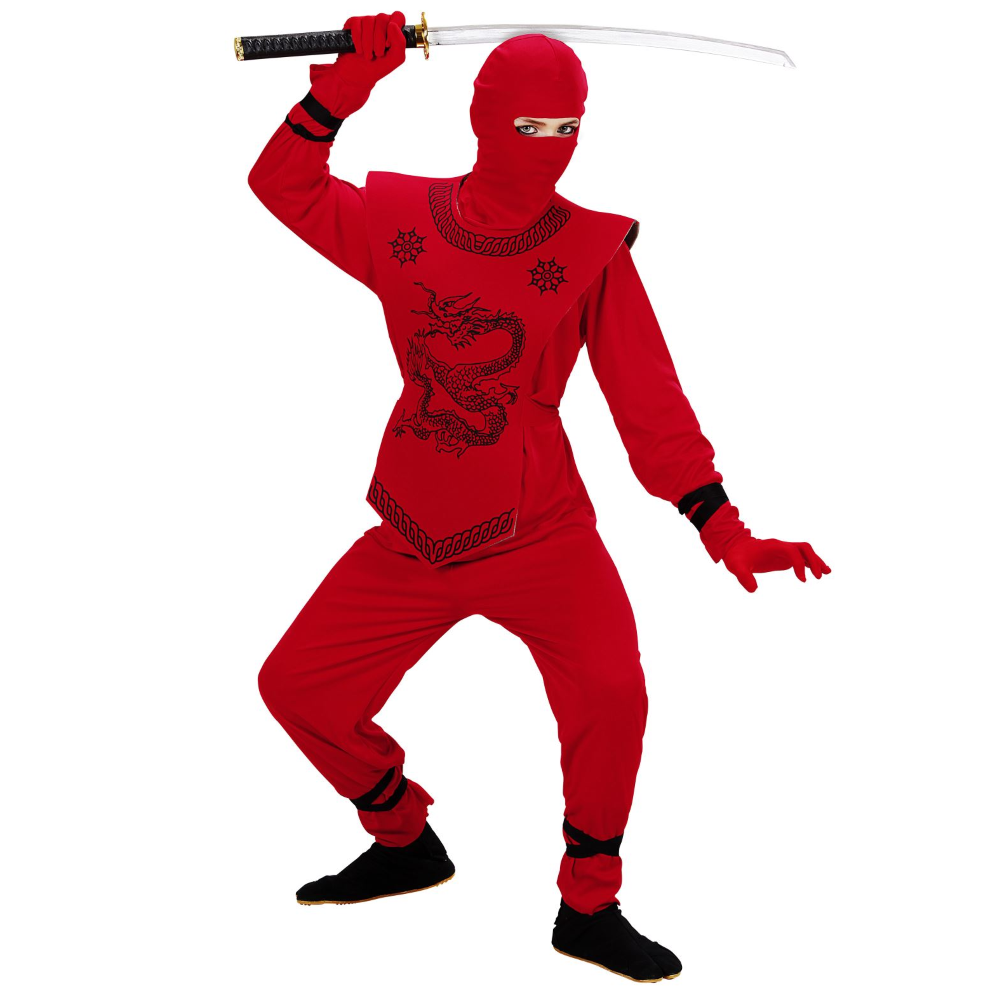 Costume Ninja Rosso Travestimento Carnevale per Bambini Cosplay Feste in Maschera - 7453
