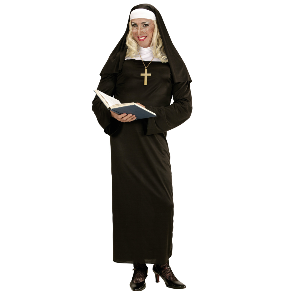 Costume Suora per Adulti Travestimento Carnevale Tunica e Copricapo Cosplay Feste a Tema - 0132