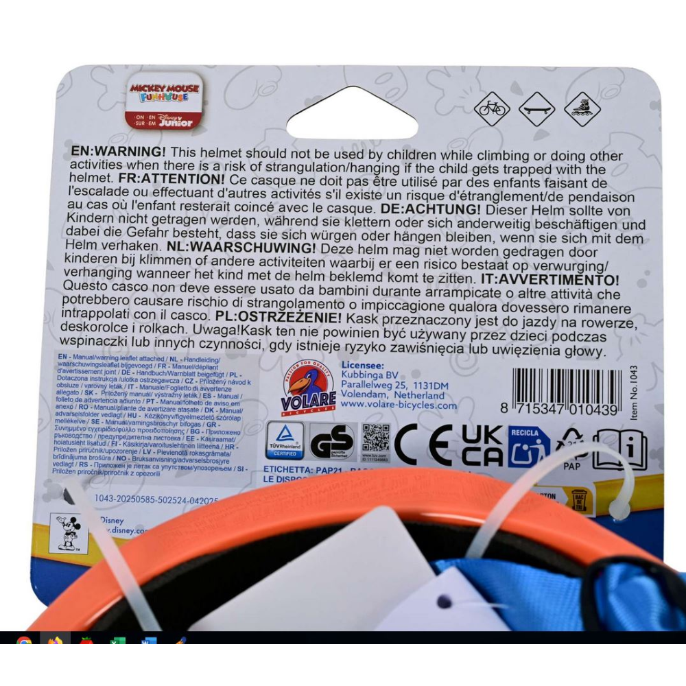Casco Protettivo Topolino Mickey Mouse DISNEY Regolabile 52-56 CM Bici- 43717