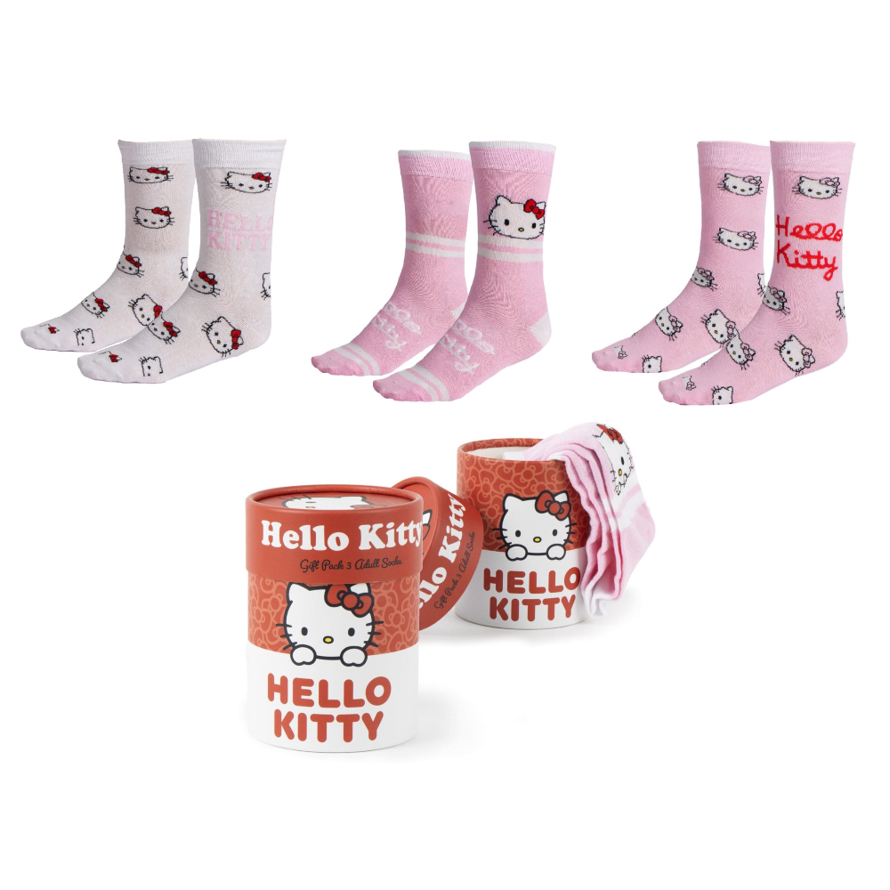 Set Calzini Hello Kitty Sanrio 3 Paia in Misto Cotone Confezione Regalo T.u. 36/43 - 3045