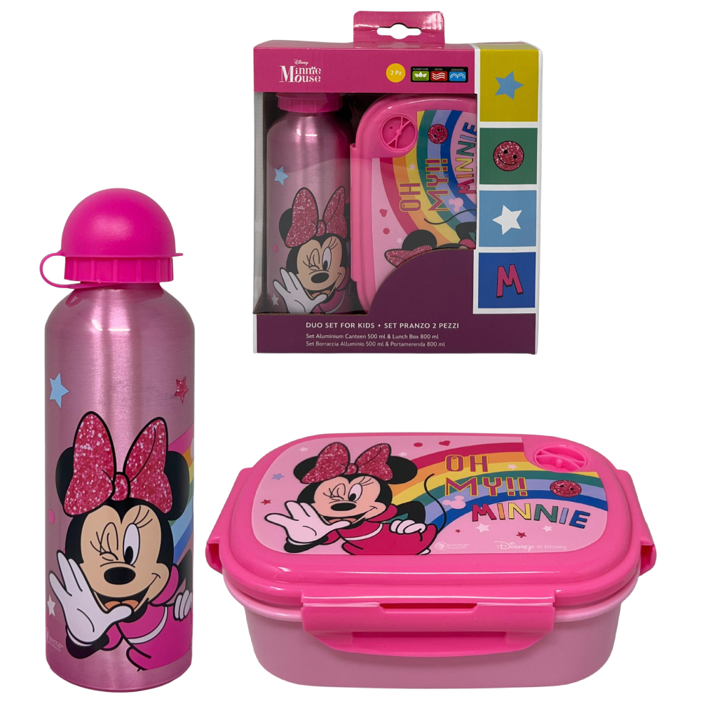 Set Pranzo Minnie DISNEY Borraccia in Alluminio e Portamerenda in Plastica Riutilizzabile - 35360
