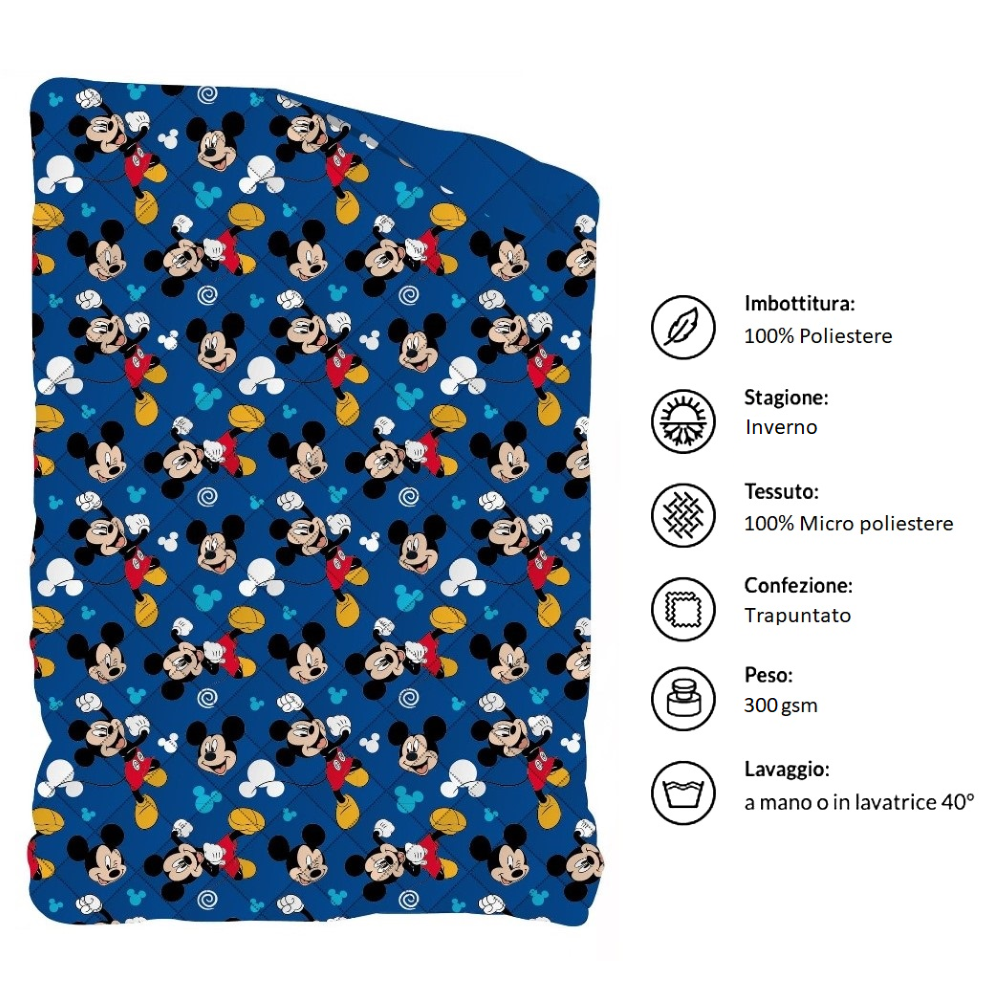 Trapunta Invernale Topolino DISNEY Piumone 300 Gsm Letto Singolo 170x260 CM - Mic1464