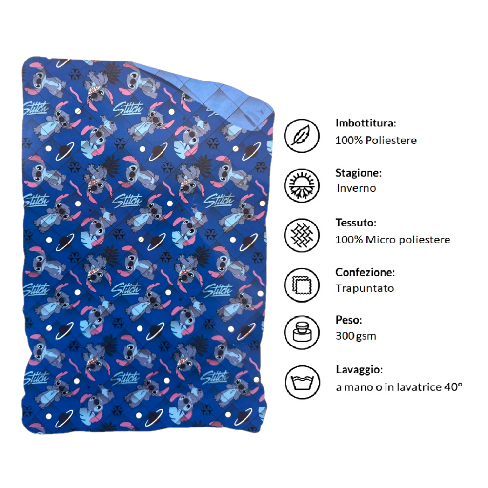 Trapunta Invernale Stitch DISNEY Piumone 300 Gsm Letto Singolo 170x260 CM - Sti1950